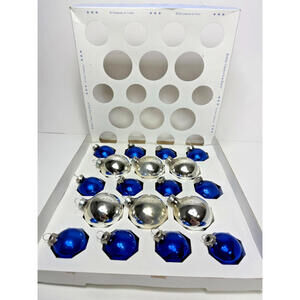 VTG Mini Rauch Glass Christmas Tree Ornaments 1.5" Shiny Silver Blue Assorted 18